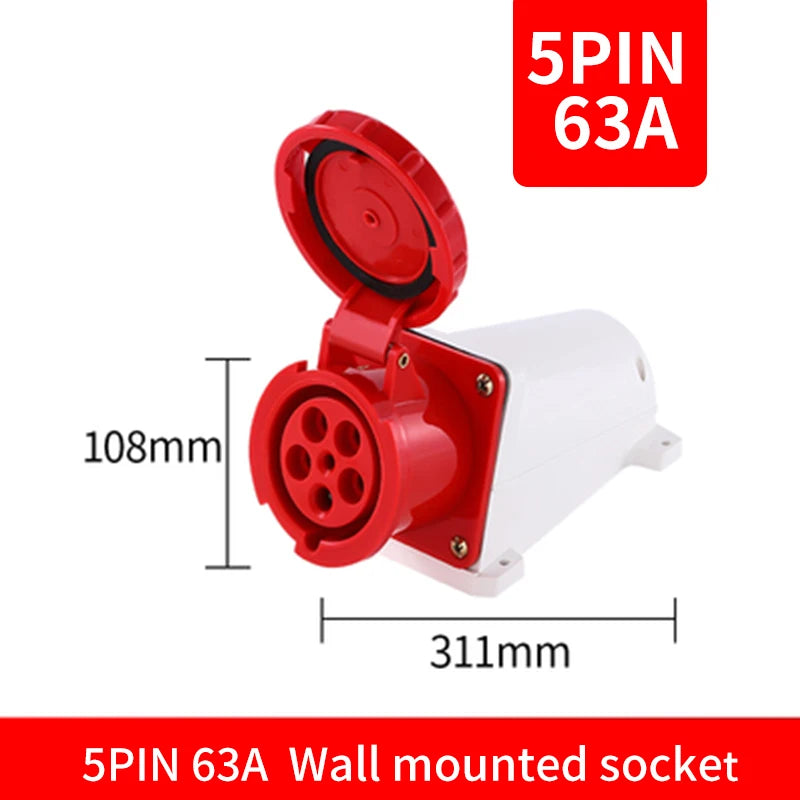 Waterproof Industrial Plug3 Pole 4 Pole 5 Pin dustproof socket IP67 Male and Female 63a 125a Mounted industrial socket 380V 415V