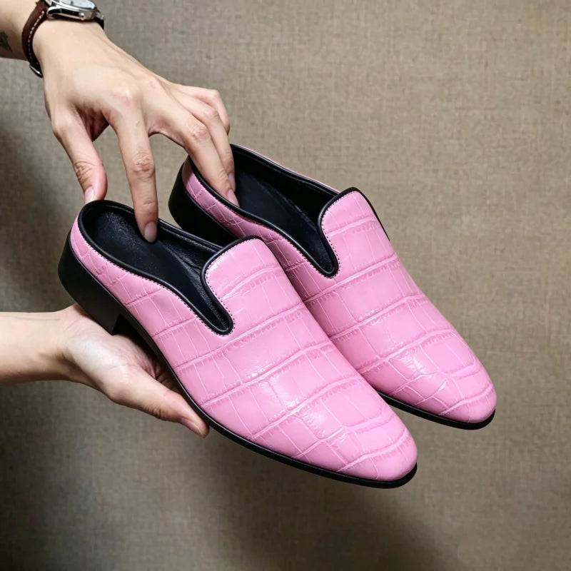 Men's Patent Leather Mule Loafers Backless Slip on Dress Shoes Low Block Heel Pointed Toe Slippers Party Wedding Formal Footwear