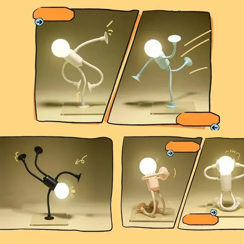 Cute Modern Mini Tabletop Desk Lamp with Suction Cup Night Light Portable Cartoon Sportsman Bulb Bendable Shelves Decor