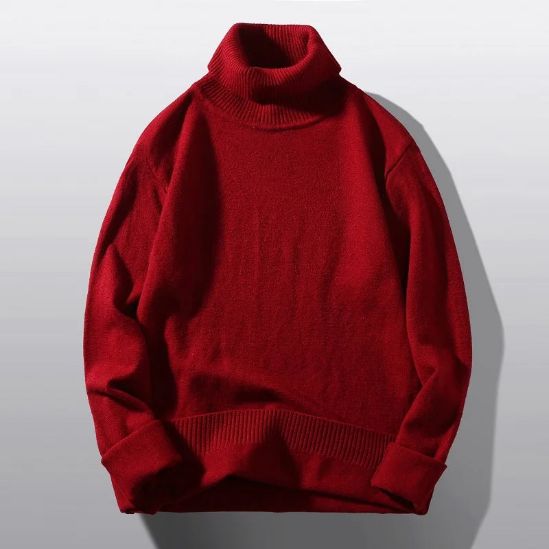 Bright Red Men's Pullover Sweaters, Winter Computer Knitted Turtleneck Sweater, White Black Male Pullovers Beige Gray Khaki