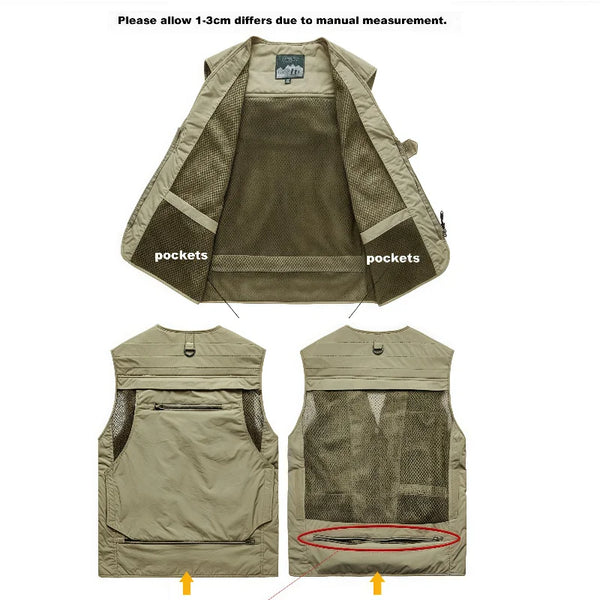 15 Colors Multi-Pocket Breathable Outdoor Vest Custom Logo Vest Photography Workwear Vest Summer Reversible 7XL Big Size