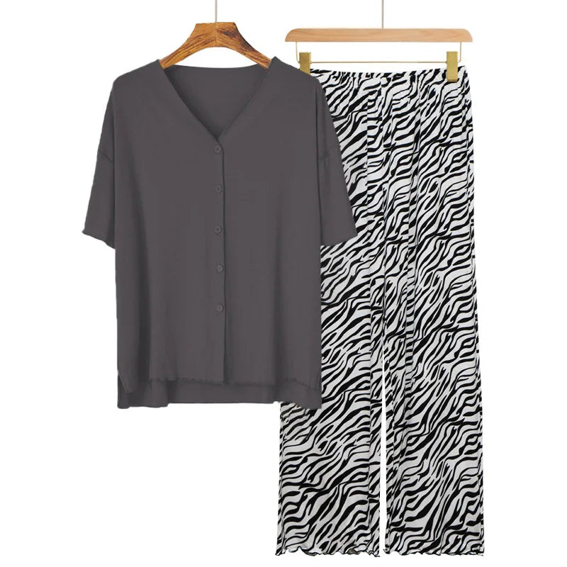 European Long Sleeve Trousers Sets 2026 New Loungewear Women's Sleepwear Two-piece Pajamas Home Suit For Women Modal Nightwear
