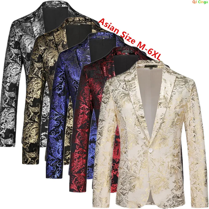 Off-white Men's Long Sleeve Suit Jacket, Gold Printed Party Coat, Asian Size Blue Blazers, Red and Silver Tops.
