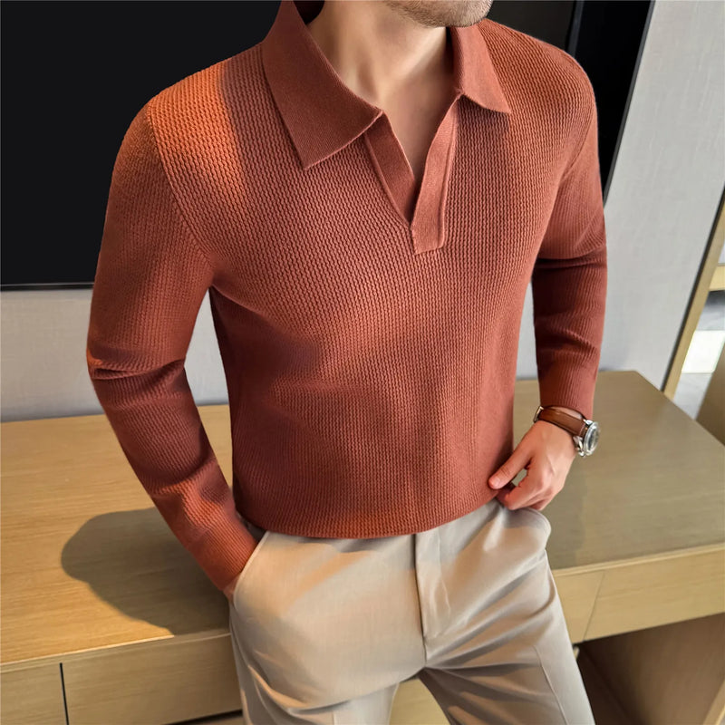 Men's 2025 Autumn Winter Old Money V-Neck Sweater, Seagull Collar Wool Blend, Gray Black Khaki Brown