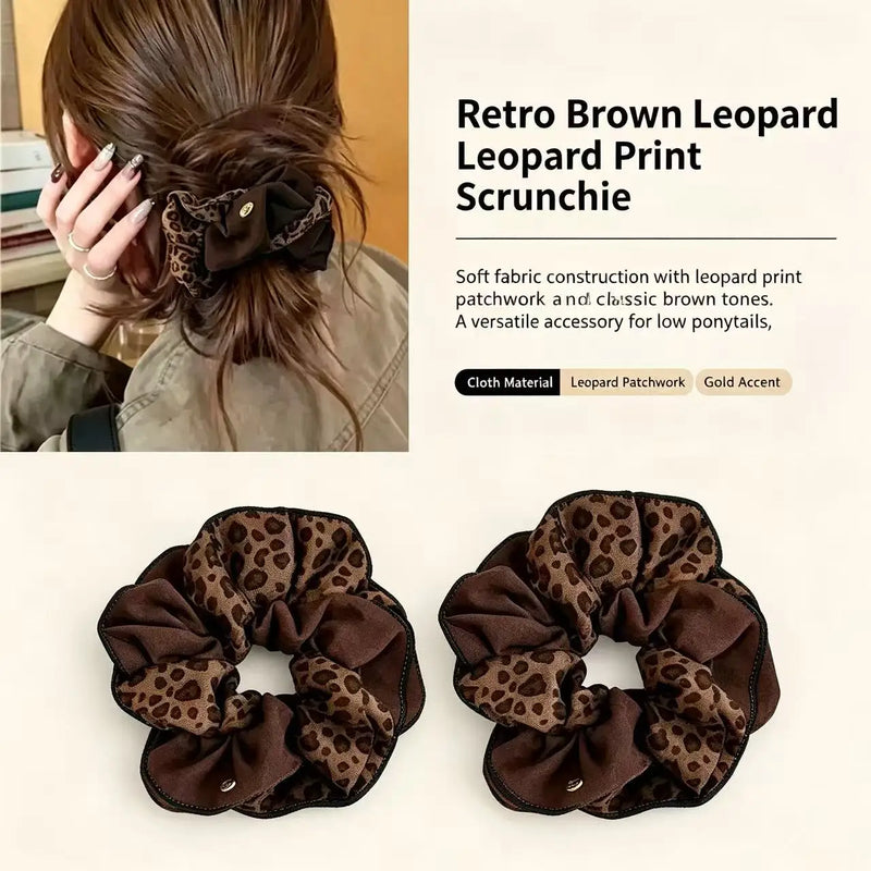 Korean-Style Leopard Print Color-Blocked Hair Tie for Women Versatile, Niche Ponytail Holder New Arrival High-End Hair Accessory