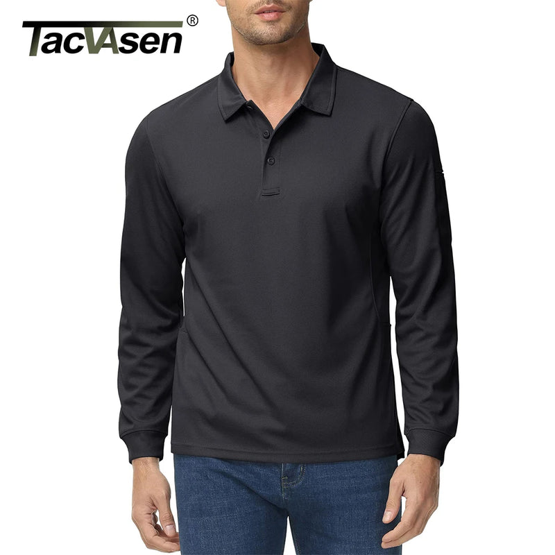 TACVASEN Mens Long Sleeve Collared T-Shirt 3 Button Quick Dry Performance Golf Shirt Athletic Casual Basic Tops Moisture-Wicking