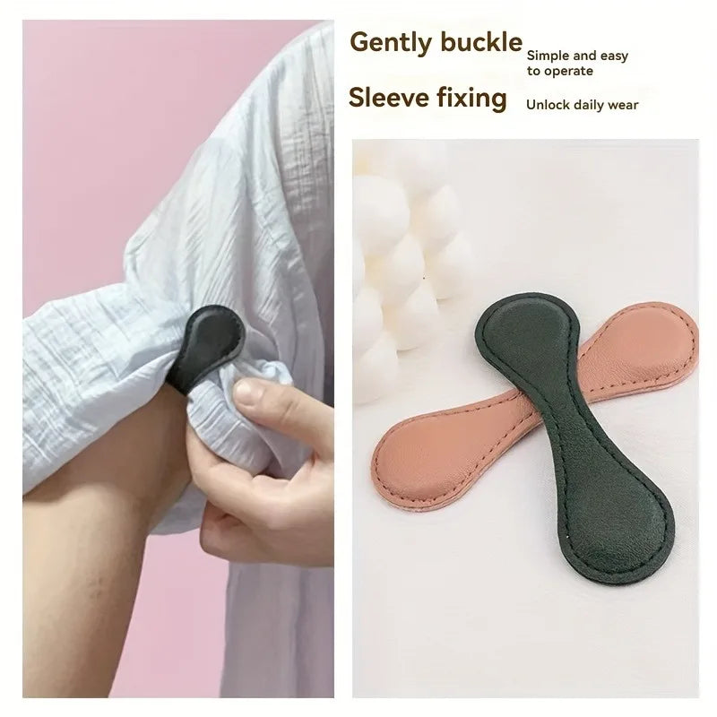 2pcs No-Sew Magnetic PU Leather Clips.Fix Cuffs,Trouser Legs,Scarves,Strong Magnetic Hold,No Damage Removable Buckles.