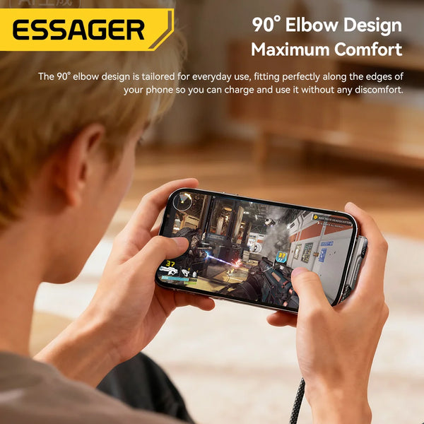 ខ្សែសាក Essager Elbow 240W USB Type C PD Fast Charging សម្រាប់ iPhone 17 16 15 Pro iPad MacBook Pro Xiaomi Samsung Huawei