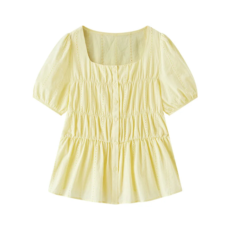 Semir Womens Shirt 2026 Short Sleeve Square Neck Puff Sleeve Cotton Slim Tops Elegant Style Soft Comfortable Daily Wear
