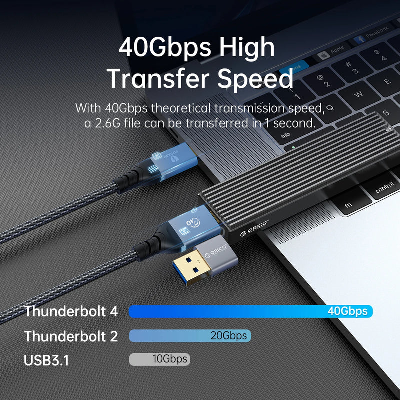 ORICO 2 In 1 40Gbps USB C Cable PD100W Fast Charger Cord 8K @60Hz HD USB 3.0 to USB C Cable for Macbook Thunderbolt 4 PS4
