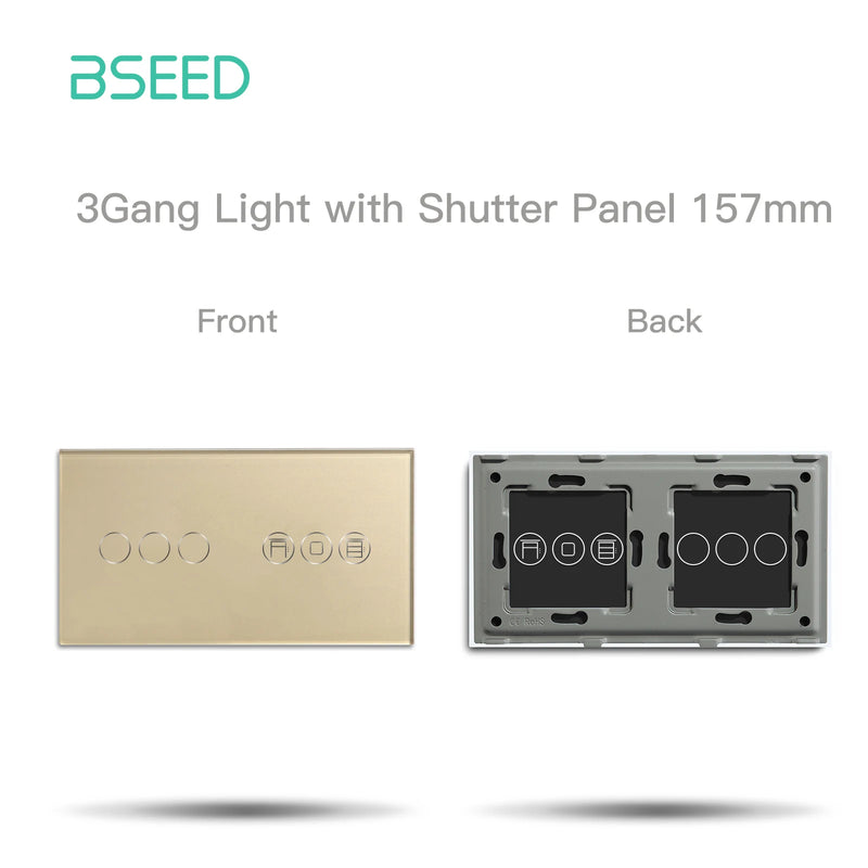 BSEED Crystal Switch Panel For Electric Smart Roller Shutter Blinds Glass Frame With Metal Base DIY Parts Only EU Standard 157mm