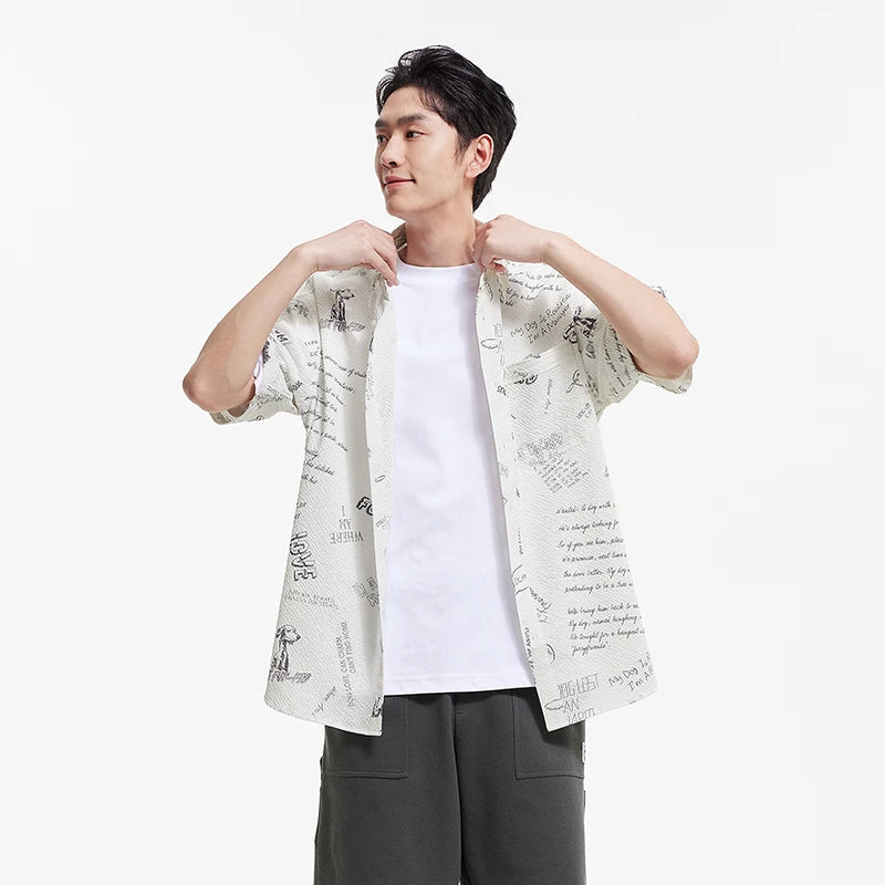 Semir Mens Shirt 2026 Short Sleeve All Over Printed Bubble Texture Tops Vacation Style Casual Fashion Soft Daily Wear