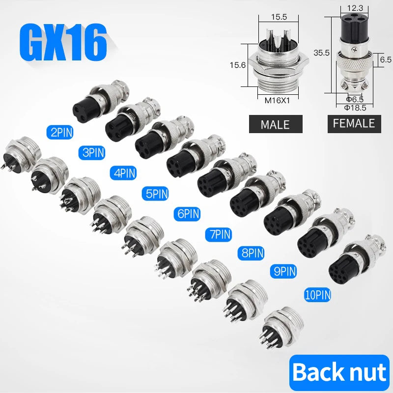 5/10/20Set GX12 GX16 GX20 2 3 4 5 6 7 8 9 10 12 14 15 Pin Male&Female Docking Aviator Aviation Plug Rear Nut Socket Connector