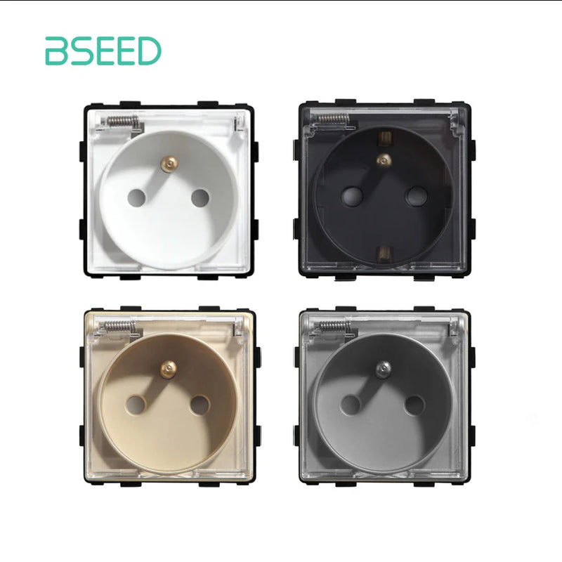 BSEED French Plug Wall Socket With Plastic Cover Function Key Free Combination Home Improvement Bathroom Outlet Waterproof 16A