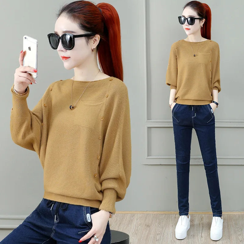 Loose Female Pullover Jumper Long-sleeved Knitted Sweater Women's New Bottoming Shirt Spring Autumn Winter Top Pull Femme