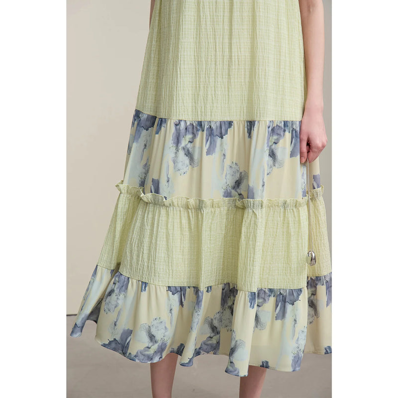 Amii Women's Chiffon Dress 2026 Summer New Spaghetti Strap A-Line Holiday Casual Printed Patchwork Midi Dress For Women 12651039