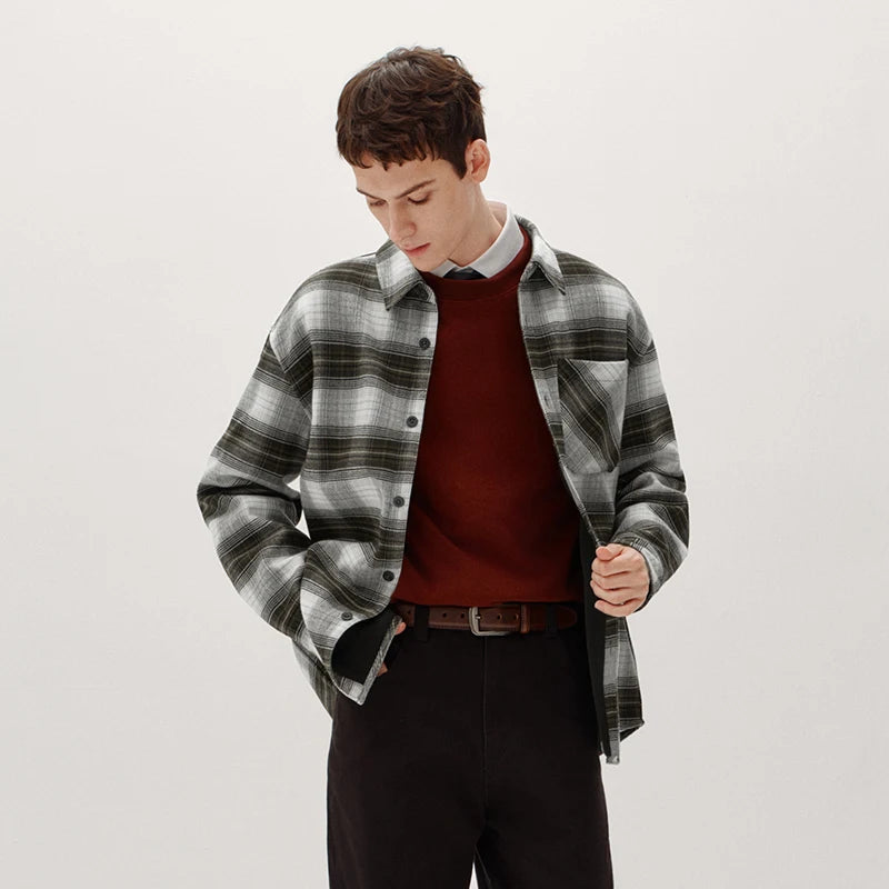 Semir Men Shirt Fleece Lined Plaid Pattern Long Sleeve Loose Fit 2026 Winter Casual Style Layering Wear Everyday Look