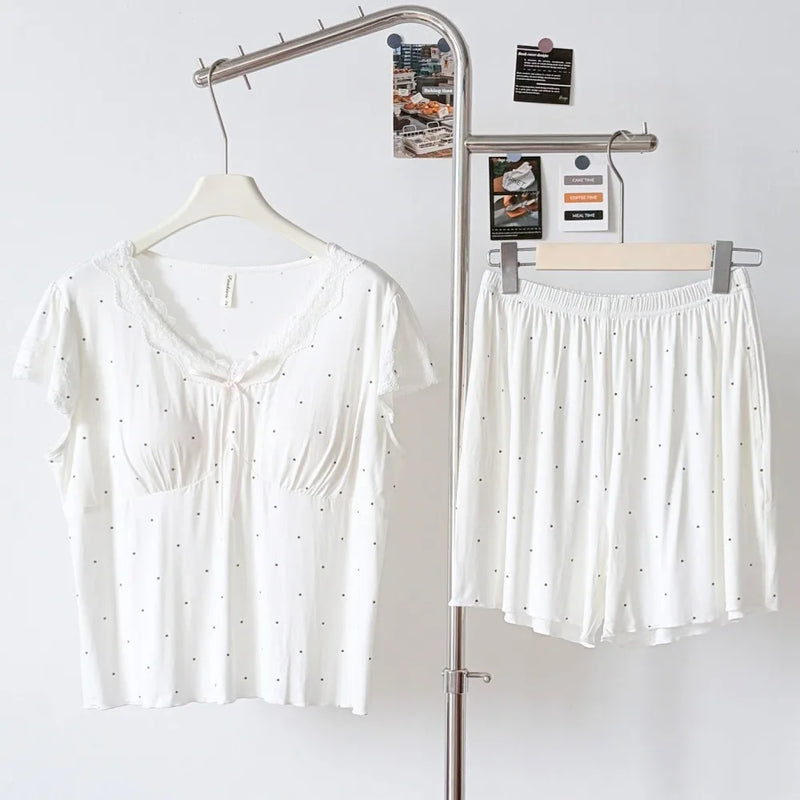 Summer Clothes Chest Cup Pajamas Sleeveless Sleepwear Women’s Loungewear New V-neck Night Wears for Females 2-piece Pajama Set