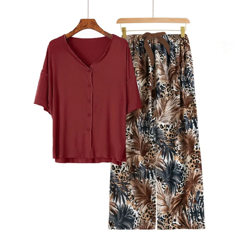 new Summer pajamas set Short sleeve Home suit for women pajama Short Sleeve+Pants Two Piece Thin night wear female nightwear