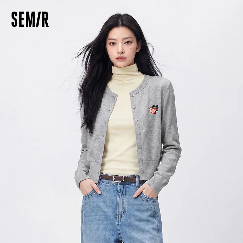 Semir Women Tshirt Long Sleeve Cropped Open Front 2026 Autumn Slim Look Versatile Casual Style Soft Knit Top Daily Wear
