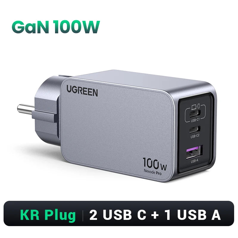 【Korean Plug】UGREEN 100W GaN Charger PD Fast USB C Charger QC4.0 3.0 Quick Charge For Macbook Laptop Tablet iPhone 18 17 Pro
