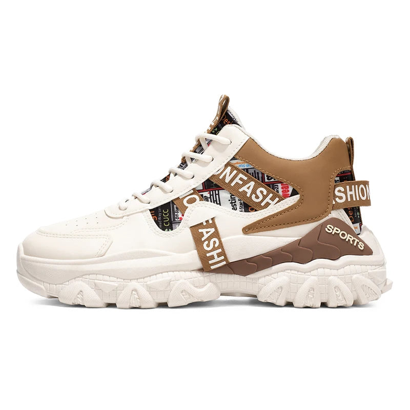 Men Sports Shoes High-quality Leather Wear-resistant Comfort Breathable Lace Up Running Shoes 2026 New Thick Soled Fitness Shoes