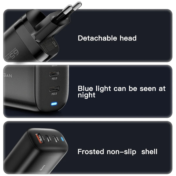 ឆ្នាំងសាក Essager 65W GaN USB Type C សម្រាប់កុំព្យូទ័រយួរដៃ PPS 45W 25W សាកលឿនសម្រាប់ Samsung QC3.0 PD3.0 សម្រាប់ឆ្នាំងសាកទូរស័ព្ទ IPhone17 16 Pro