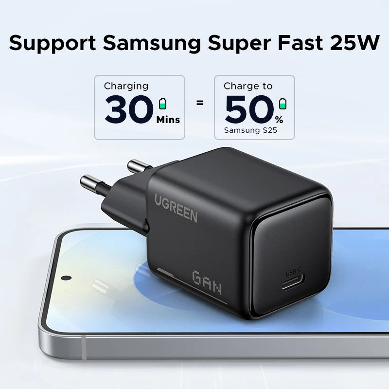 UGREEN 25W GaN Charger For iPhone 18 17 16 Pro Max Samsung S26 Xiaomi Tablet iPad Air Pro PD 3.0 Mini USB C Fast Phone Charger