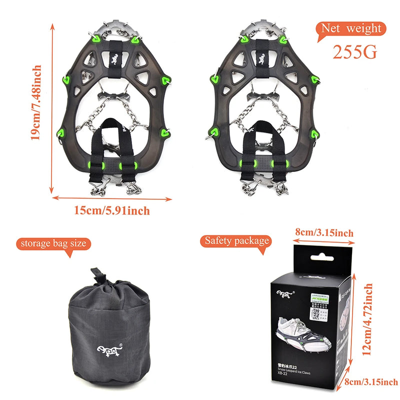BRS Claws Grips Boots Cover Ice Gripper 22 Teeth Snow Spikes Outdoor Winter Hiking Climbing Crampons Cleats Chain Spike for Shoe