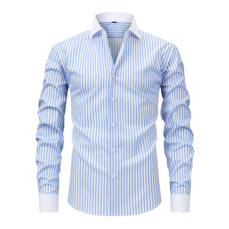 Men's Long-sleeve Stretch Shirt with Black-White Stripes; Suitable for Weddings/Parties/Business/Casual Wear; Red, Blue, Yellow.