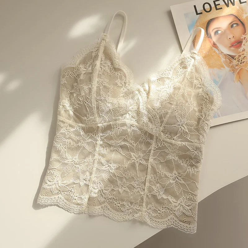 Sexy Spice Girl Lace Suspender Beauty Back Vest Integrated with Chest Pad Slim Bottom Tub Top One Piece Pajamas Women Nightwear