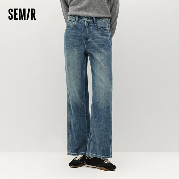 ខោខូវប៊យ Semir សម្រាប់នារី ស្លីមហ្វីត ជើងធំ ពណ៌សុទ្ធ បើកគែមឆ្នាំ ២០២៦ រដូវរងា រចនាប័ទ្មប្រចាំថ្ងៃ ក្រណាត់ Denim ប្រវែងពេញ សមល្មម