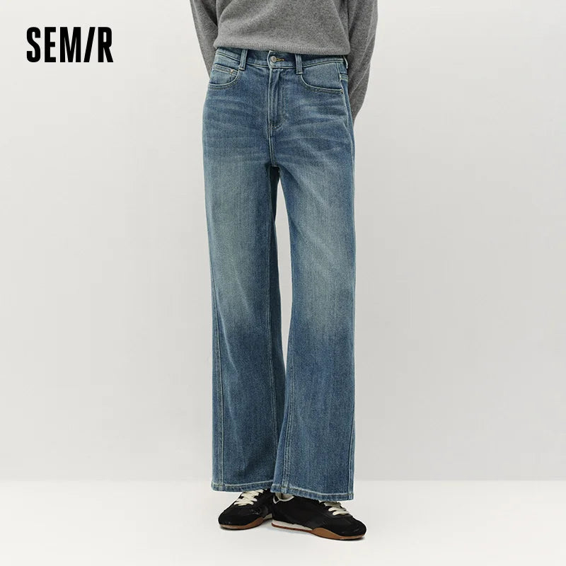Semir Women Jeans Wide Leg Slight Flare HighWaist Fit Elastic Back Waist Soft Touch 2026 Winter Denim Fabric Everyday Style