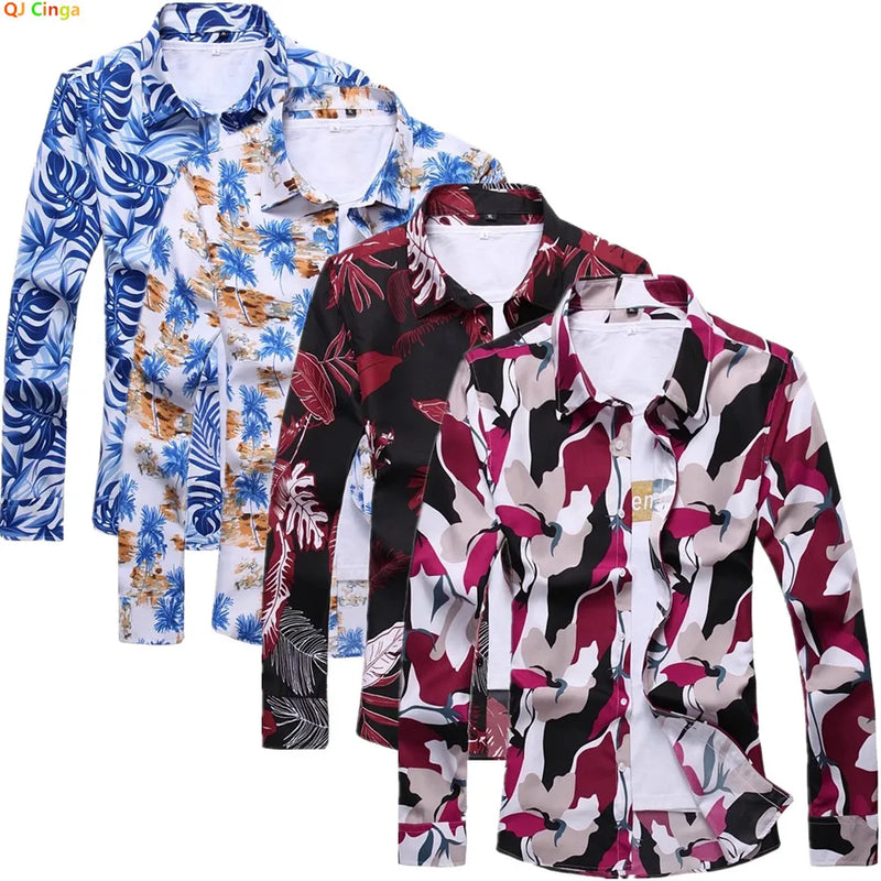 2026 New Men's Long-Sleeve Printed Shirt, Asian Sizes, Single-Button Collar Shirts, Fashionable Casual Top. M-5XL 6XL 7XL