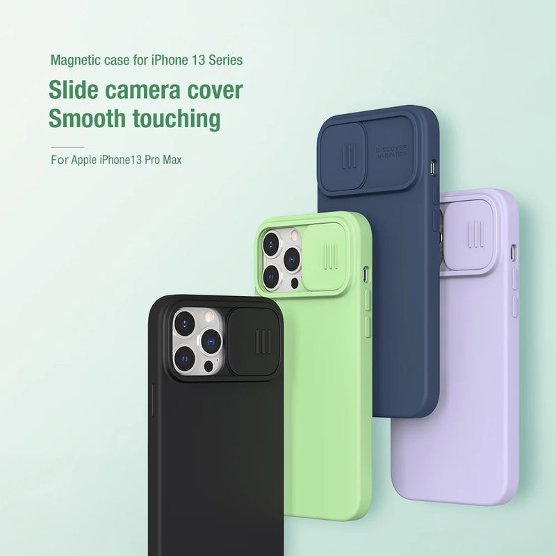 NILLKIN Magnetic Case For iPhone 14 Pro Max Liquid Silicone Soft Case For iPhone 13 ProMax Case Slide Camera Protection Cover