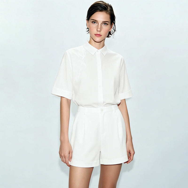 Amii Women's Shirt 2026 Summer New Chinese Embroidery Asymmetric Lapel Women's Cotton Shirt Short Sleeve Casual Tops 12622125