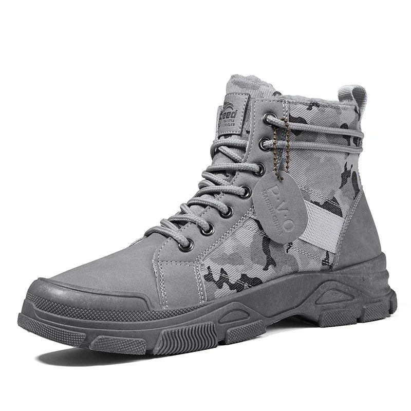 Men's canvas boots new autumn winter plus velvet high-top warm casual boots outdoor boots camouflage tooling boots casual boots