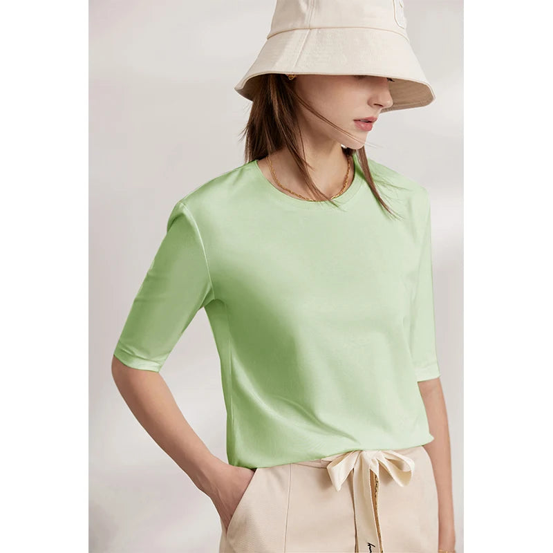 អាវយឺត AMII Minimalism រដូវក្តៅ 2026 សម្រាប់ស្ត្រី អាវកប្បាសថ្មី លាត ដៃអាវពាក់កណ្តាលត្រង់ មូលដ្ឋានរឹង អាវការិយាល័យសម្រាប់នារី 12412016