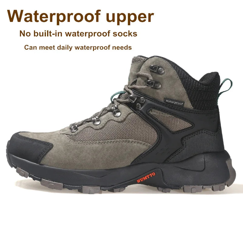 HUMTTO Waterproof Trekking Sneakers for Men Winter Leather Hunting Outdoor Hiking Shoes Sport Walking Tactical Safety Boots Mens