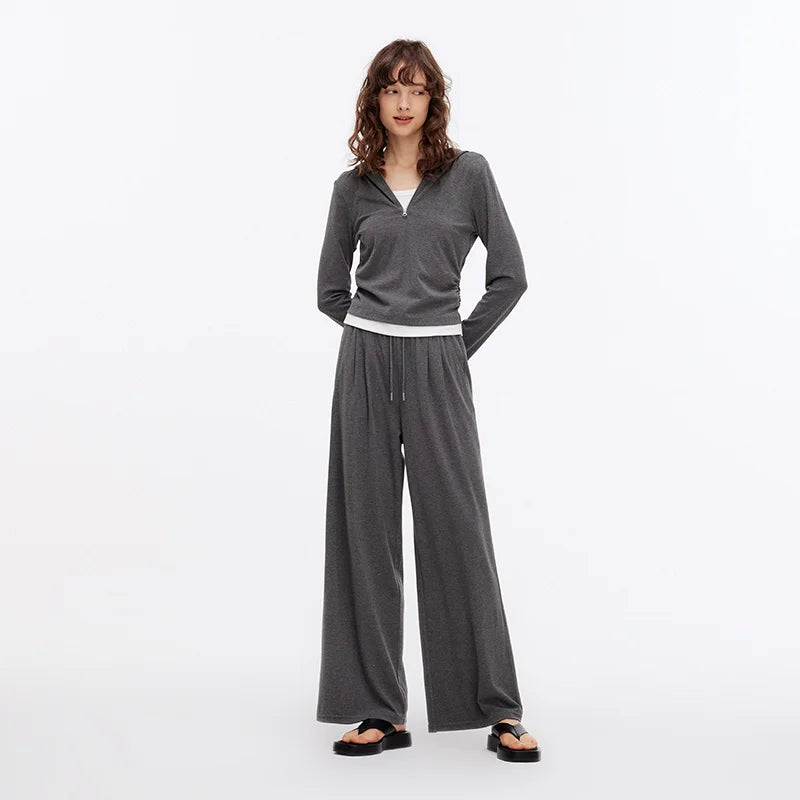 Semir Women Set Hooded Short Top Straight Pants Elastic Waist Slim Casual Style Autumn Two Piece Outfit Daily Wear 2026