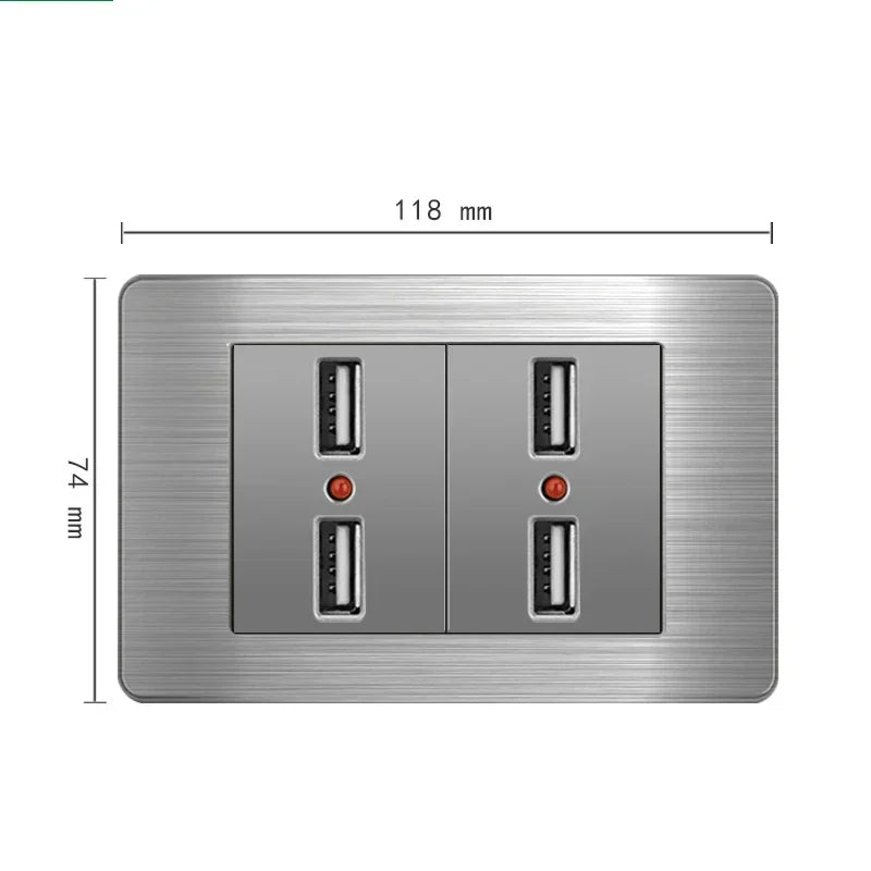 American Standard Wall Light Switch Power Socket Universal Plug with usb US Stainless Steel 2way Socket Panel 118*74m Computer