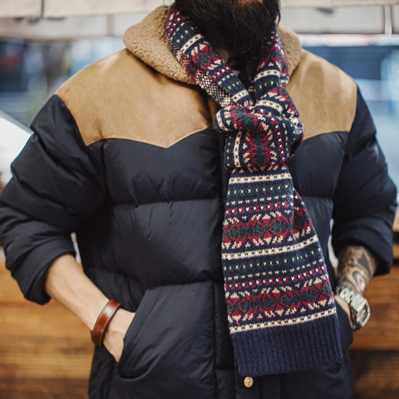 Maden Vintage Fair Isle Scarf & Beanie Set Windproof Hat Knit Pattern Scarf Wram Knit Unisex Winter Accessories Perfect Gift