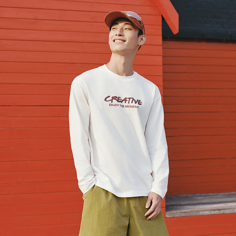 Semir Cotton Tshirt Men 2026 Spring Letter Print Crew Neck Couple Style Casual Black Basic Comfortable Inner Layer Top