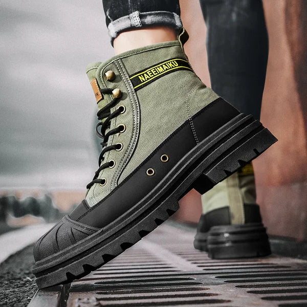 Men's boots four season new high-top casual boots canvas boots soft-sole non-slip thick-sole outdoor boots fashion tooling boots