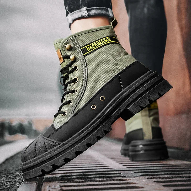 Men's boots four season new high-top casual boots canvas boots soft-sole non-slip thick-sole outdoor boots fashion tooling boots