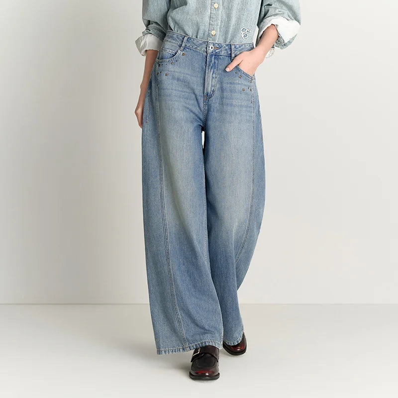 Semir Women Jeans Panelled Wide Leg Loose Fit 2026 Autumn Streetwear HighWaist Urban Casual Everyday Denim Pants