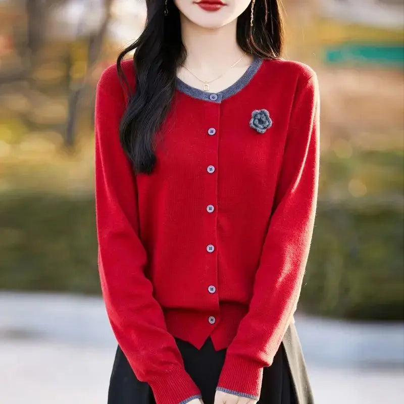 New Sweet Cardigan For Women New Buttons Knitwear Tops Long Sleeve Spring Autumn Woolen Sweater Coat Short Jacket Female