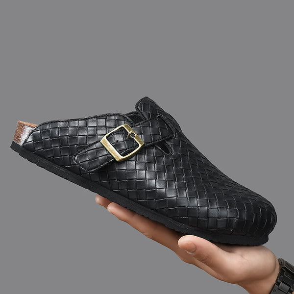 Summer Unisex Adjustable Cork Slippers Men Leather Slides Slippers Black Brown Cover Toe Slipper Dropshipping