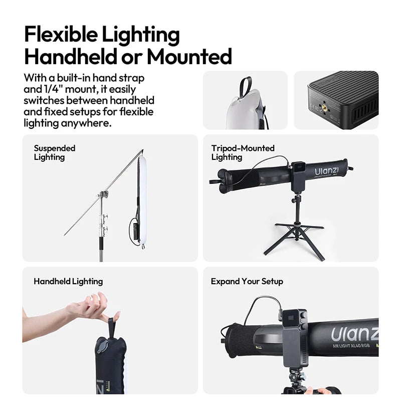 អំពូលភ្លើង Ulanzi AL40 40W RGB ដែលអាចបំប៉ោងបានដោយដៃ 1800-10000K ដំបងម៉ាញេទិក ភ្លើងវីដេអូ 4500mAh ការគ្រប់គ្រងកម្មវិធីសម្រាប់ Vlog Liv