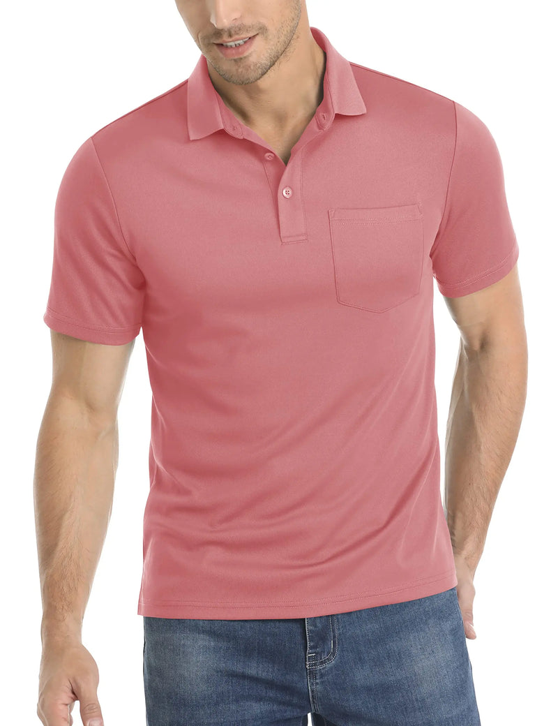 TACVASEN Summer Quick Dry Polos T-shirts Mens Breathable Sport Hiking Tee Shirts Casual Golf Polos T-Shirt Work Tops With Pocket